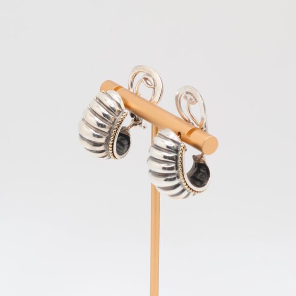 Vintage Sterling Silver Lagos Caviar 18K Gold Accent Omega Back Earrings - Picture 2 of 10